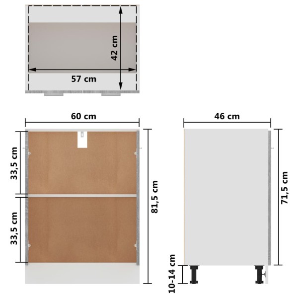 Armario inferior de cocina contrachapado gris 60x46x81,5 cm