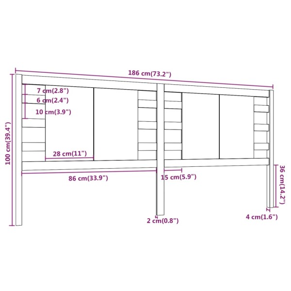 Cabecero madera maciza de pino blanco 186x4x100 cm