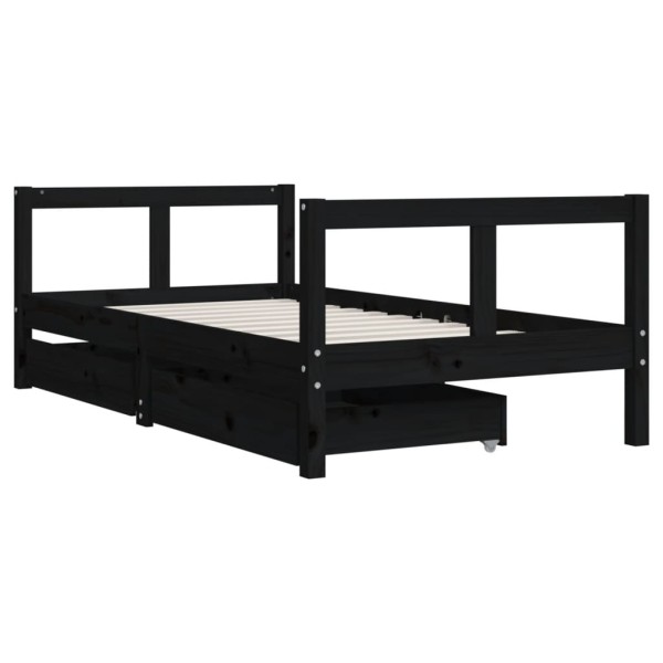 Estructura cama infantil y cajones madera pino negro 80x160 cm