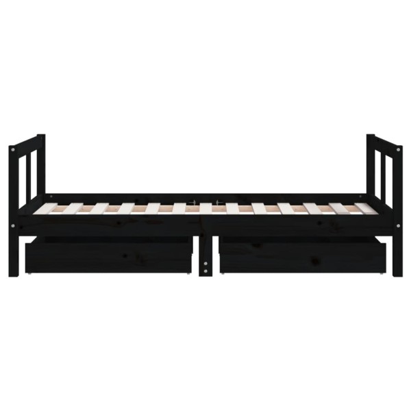 Estructura cama infantil y cajones madera pino negro 80x160 cm