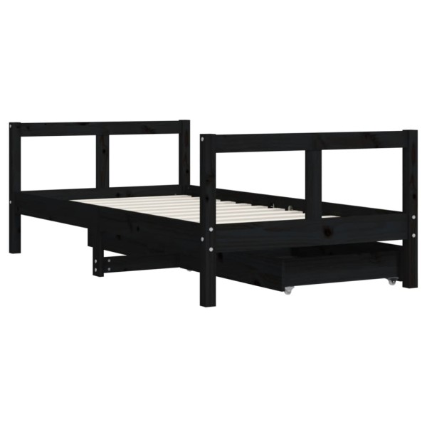 Estructura cama infantil y cajones madera pino negro 80x160 cm