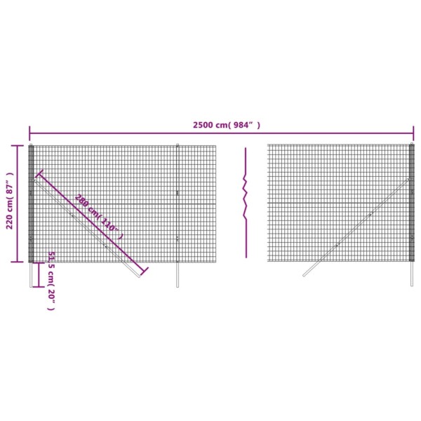 Cerca de alambre de acero galvanizado verde 2,2x25 m