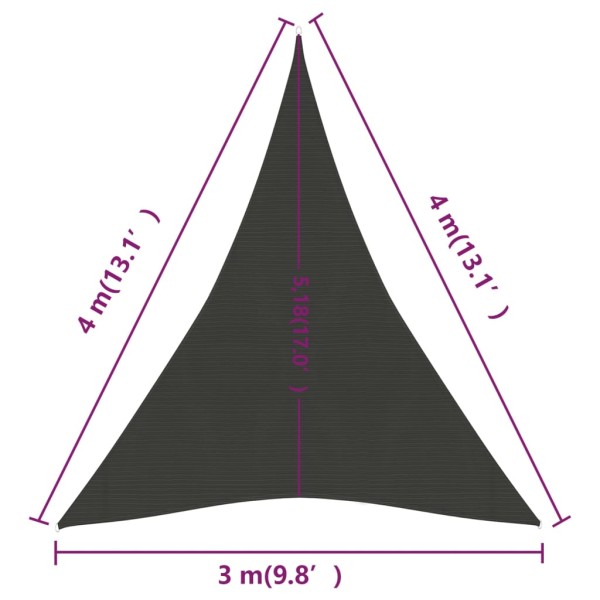 Toldo de vela gris antracita HDPE 160 g/m² 3x4x4 m