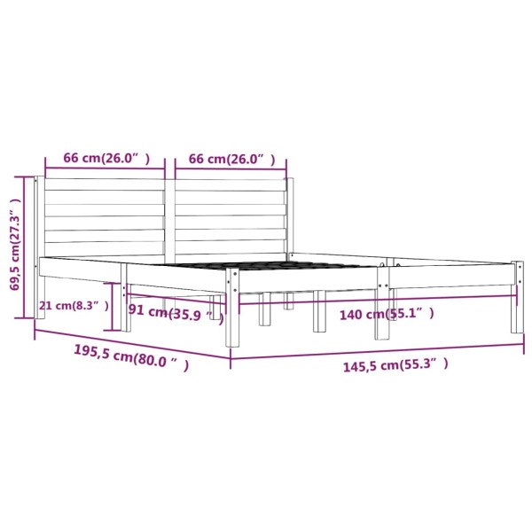 Estructura de cama madera maciza de pino blanco 140x190 cm