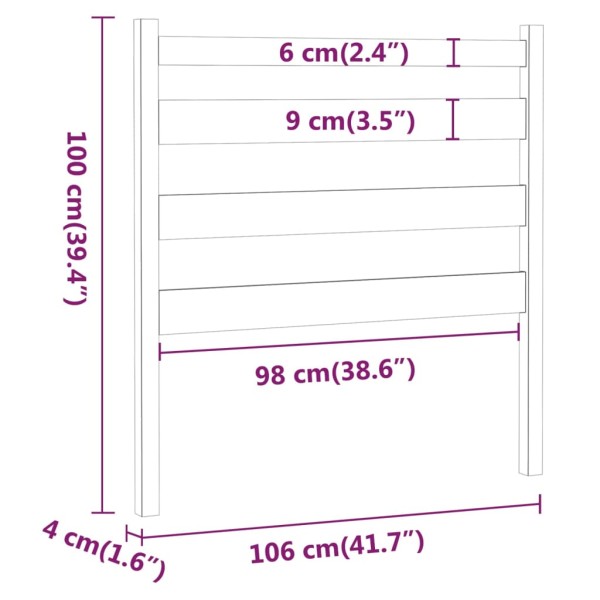 Cabecero de cama madera maciza de pino negro 106x4x100 cm