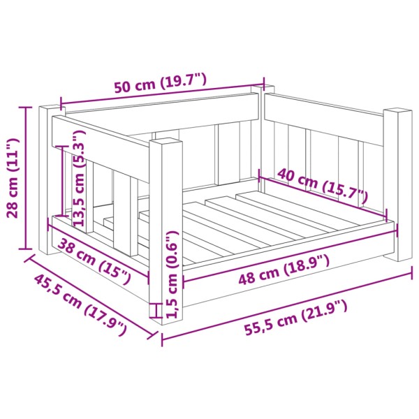 Cama para perros madera maciza de pino 55,5x45,5x28 cm