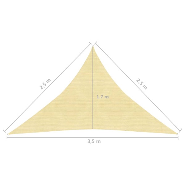 Toldo de vela beige HDPE 160 g/m² 2,5x2,5x3,5 m