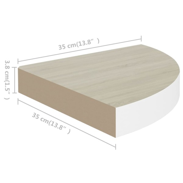 Estante de esquina de pared 4 uds MDF roble/blanco 35x35x3,8 cm