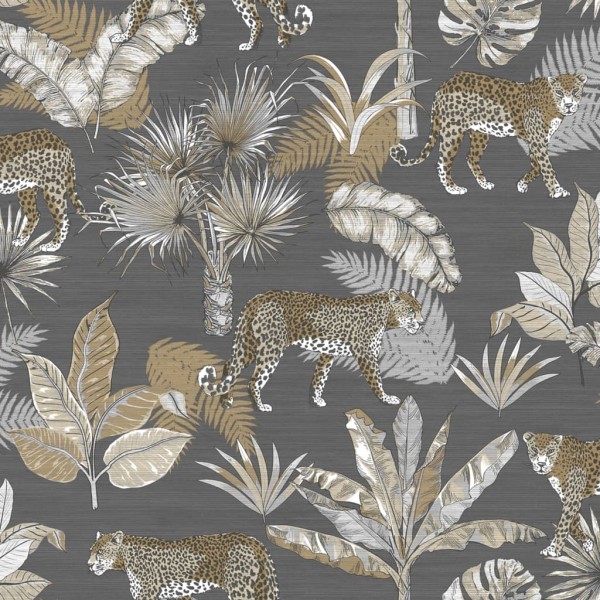 DUTCH WALLCOVERINGS Papel de pared leopardo gris y beige