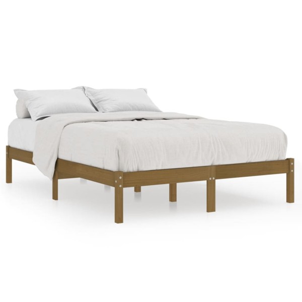 Estructura de cama doble madera maciza marrón miel 135x190 cm