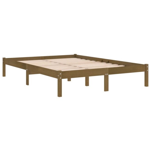 Estructura de cama doble madera maciza marrón miel 135x190 cm