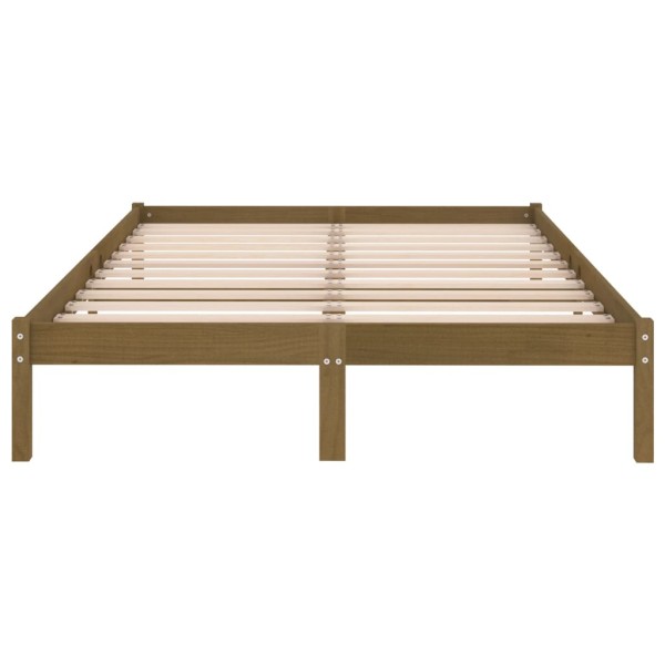 Estructura de cama doble madera maciza marrón miel 135x190 cm