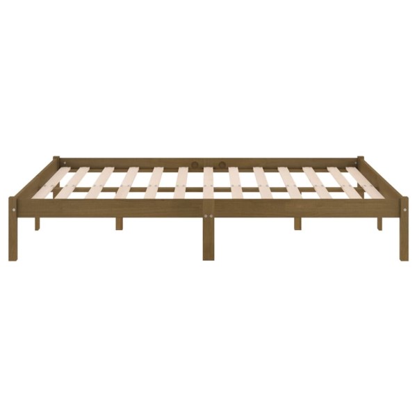 Estructura de cama doble madera maciza marrón miel 135x190 cm