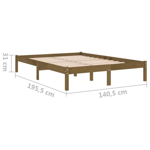 Estructura de cama doble madera maciza marrón miel 135x190 cm