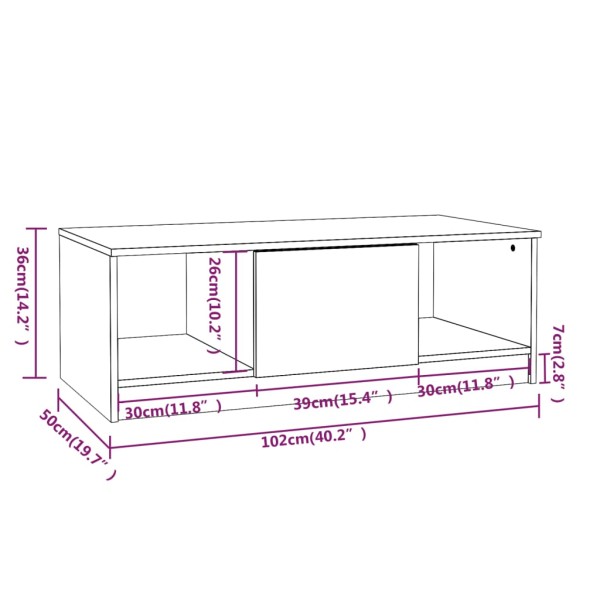 Mesa de centro madera de ingeniería gris hormigón 102x50x36 cm