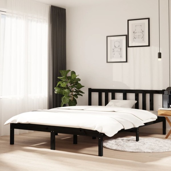 Estructura de cama matrimonial madera maciza negro 135x190 cm