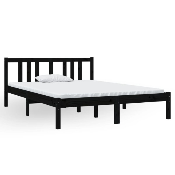 Estructura de cama matrimonial madera maciza negro 135x190 cm