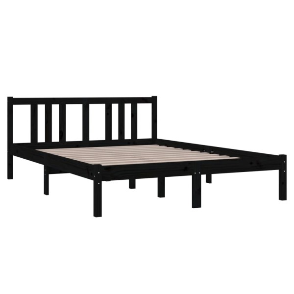 Estructura de cama matrimonial madera maciza negro 135x190 cm