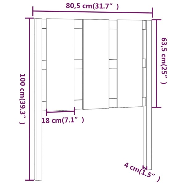 Cabecero de cama madera maciza de pino 80,5x4x100 cm