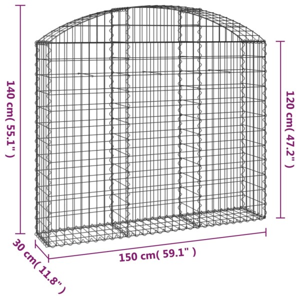 Cesta gaviones forma arco hierro galvanizado 150x30x120/140 cm