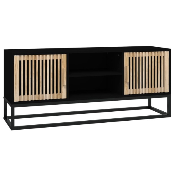 Mueble de TV hierro y madera contrachapada negro 105x30x45 cm