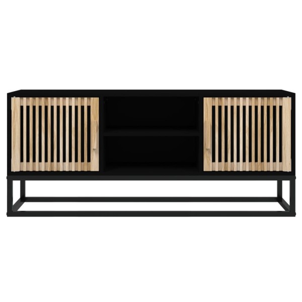 Mueble de TV hierro y madera contrachapada negro 105x30x45 cm