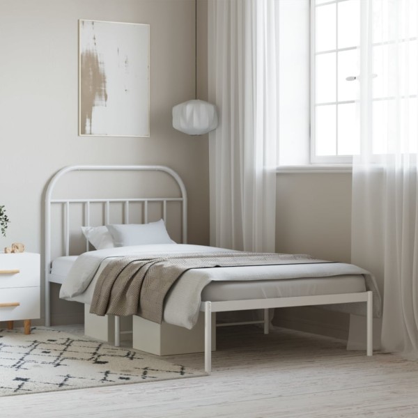 Estructura de cama de metal con cabecero blanco 107x203 cm