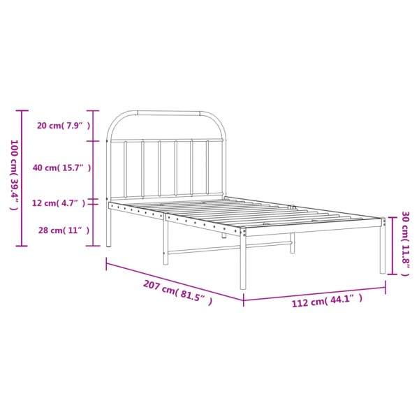 Estructura de cama de metal con cabecero blanco 107x203 cm