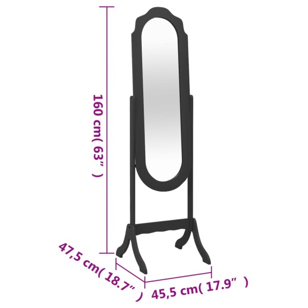 Espejo de pie madera contrachapada negro 45,5x47,5x160 cm