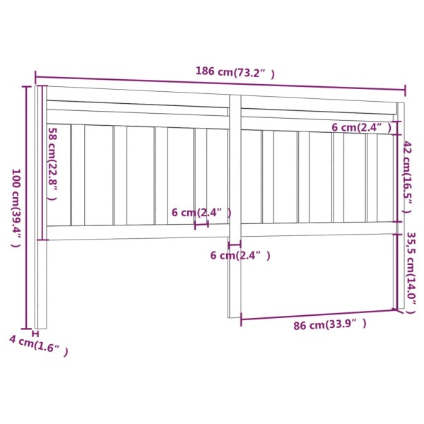 Cabecero de cama madera maciza de pino gris 186x4x100 cm