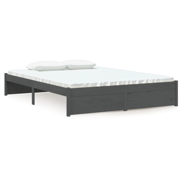 Estructura de cama de matrimonio madera maciza gris 135x190 cm