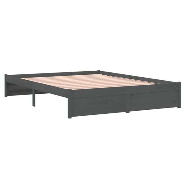 Estructura de cama de matrimonio madera maciza gris 135x190 cm