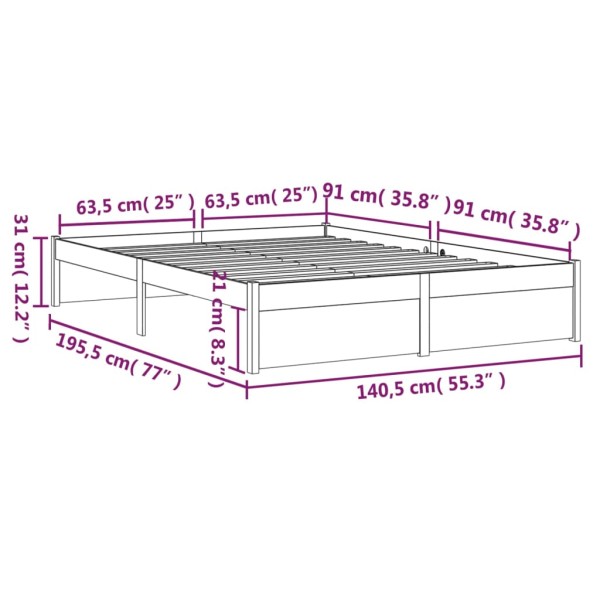 Estructura de cama de matrimonio madera maciza gris 135x190 cm