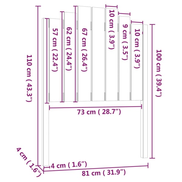 Cabecero de cama madera maciza de pino negro 81x4x110 cm