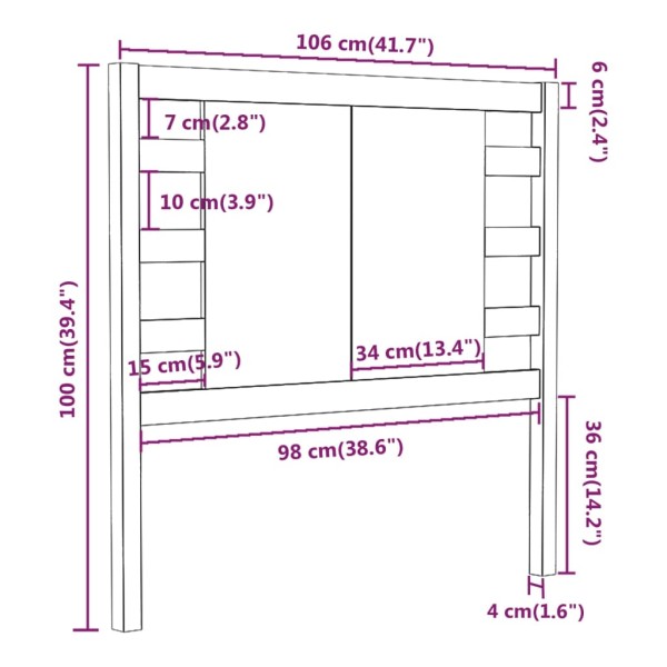 Cabecero madera maciza de pino negro 106x4x100 cm