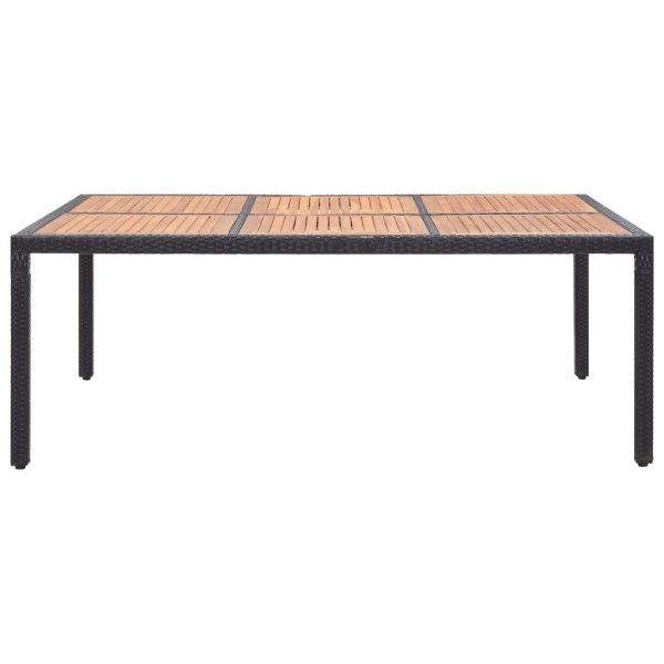 Mesa de jardín ratán PE y madera de acacia negro 200x150x74 cm