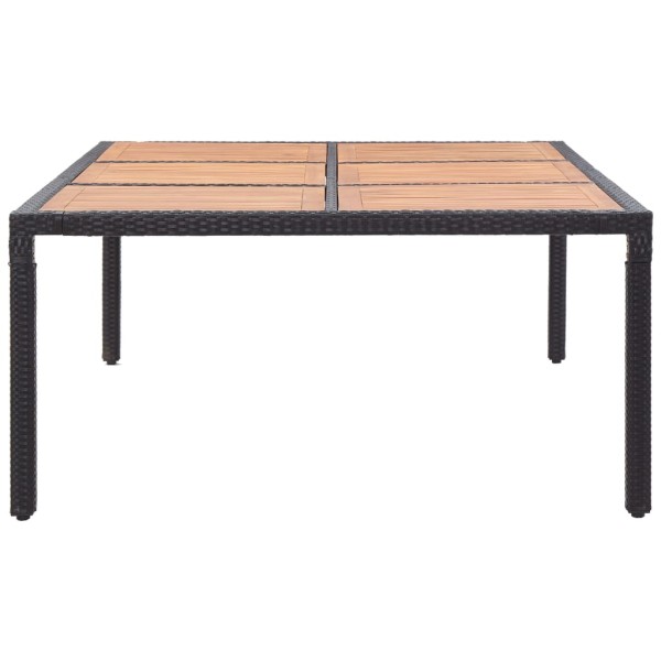 Mesa de jardín ratán PE y madera de acacia negro 200x150x74 cm