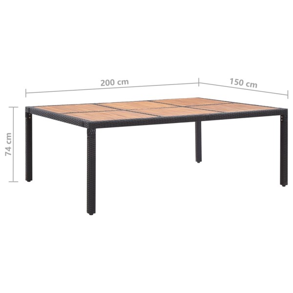 Mesa de jardín ratán PE y madera de acacia negro 200x150x74 cm