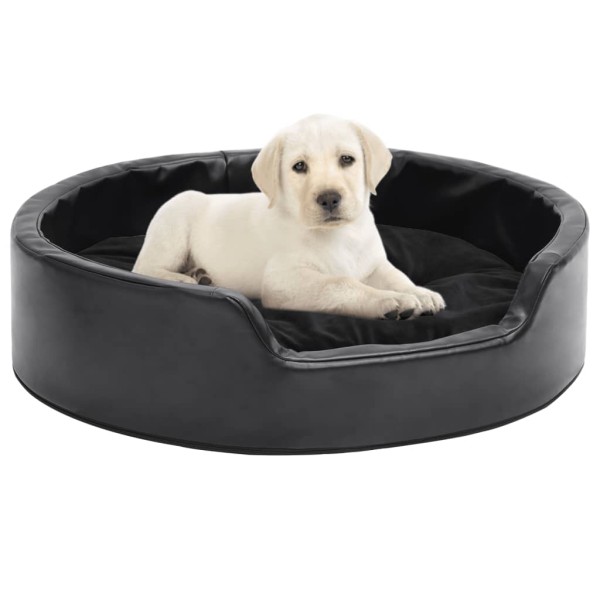 Cama para perros felpa y cuero sintético negra 69x59x19 cm