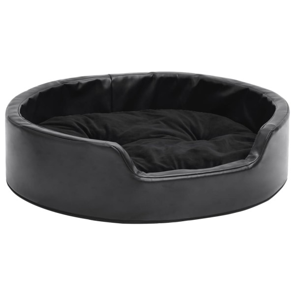 Cama para perros felpa y cuero sintético negra 69x59x19 cm