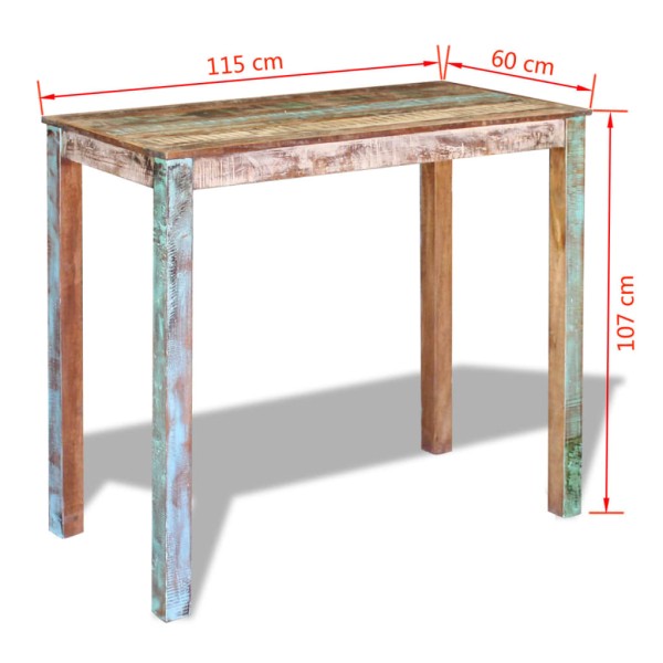 Mesa alta de bar de madera maciza reciclada 115x60x107 cm