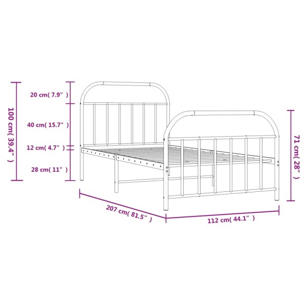 Estructura de cama con cabecero y estribo metal negro 107x203cm