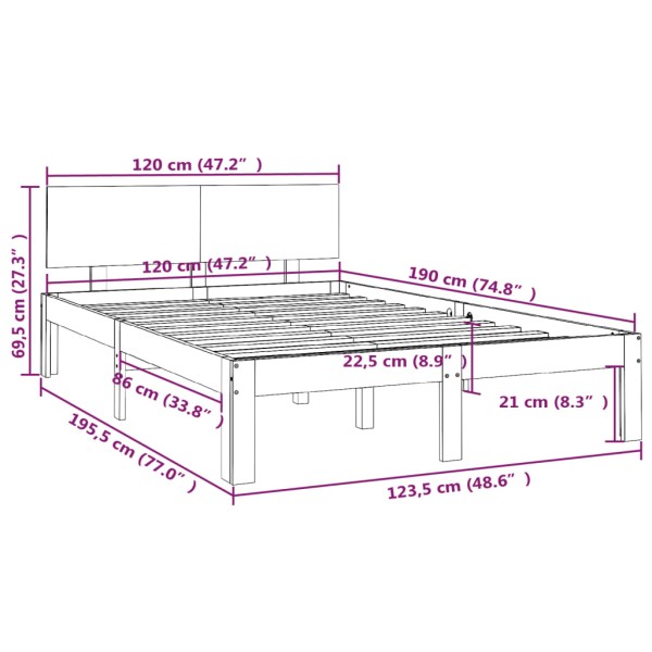 Estructura de cama madera maciza blanco 120x190 cm