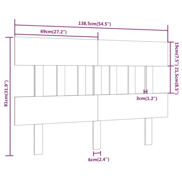 Cabecero de cama madera maciza de pino gris 138,5x3x81 cm