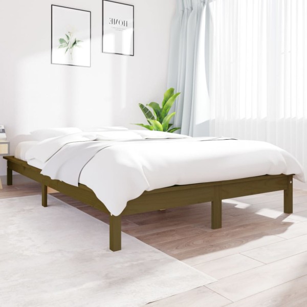 Estructura de cama madera maciza pino marrón miel 140x190 cm