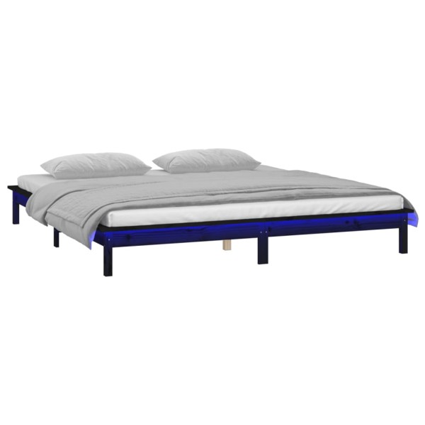 Estructura de cama con LED madera maciza negro 135x190 cm