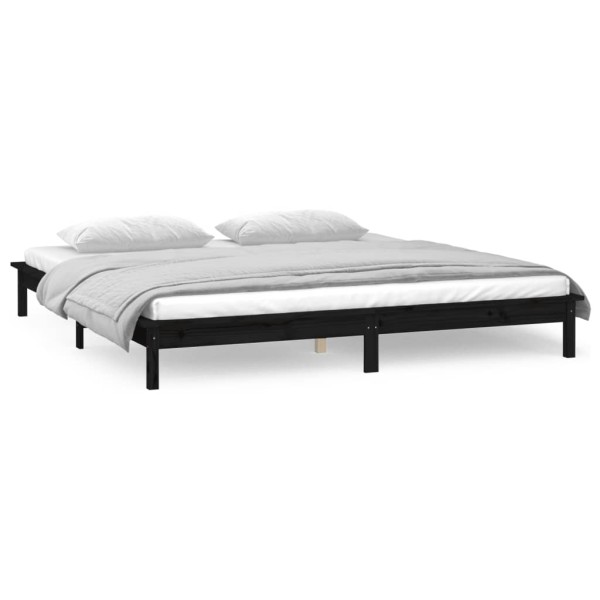 Estructura de cama con LED madera maciza negro 135x190 cm