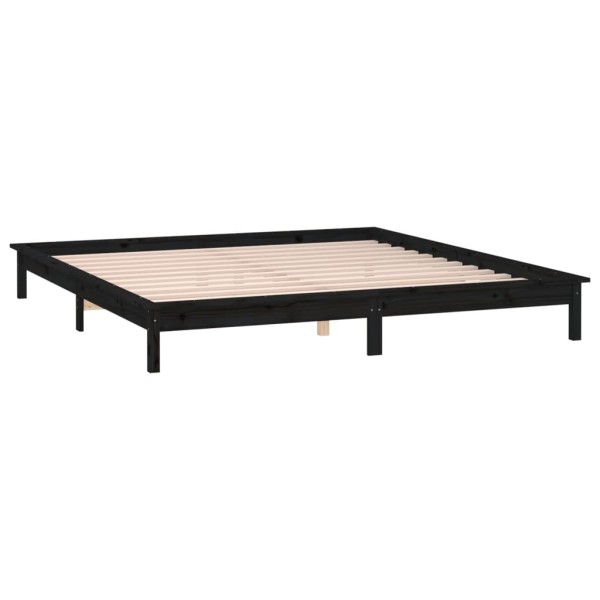 Estructura de cama con LED madera maciza negro 135x190 cm