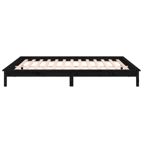 Estructura de cama con LED madera maciza negro 135x190 cm