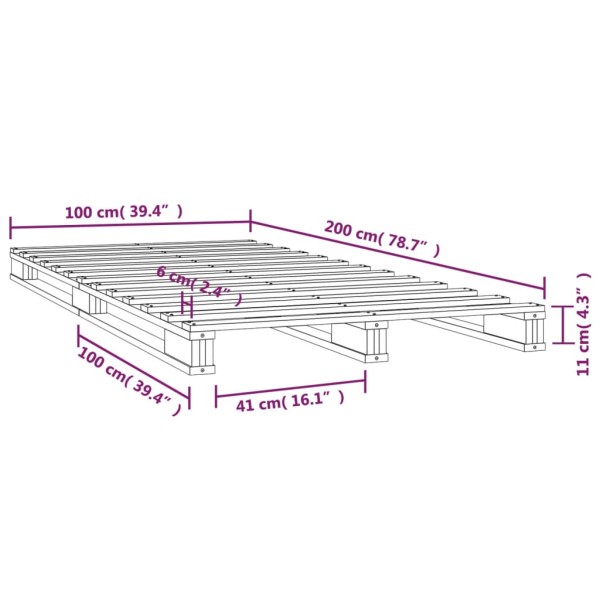 Cama de palets madera maciza de pino marrón miel 100x200 cm